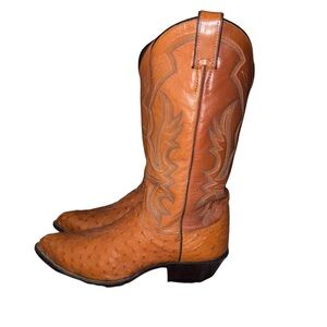 Justin Boots Men’s Genuine Ostrich Leather Western Cowboy Boots  8 USA cognac